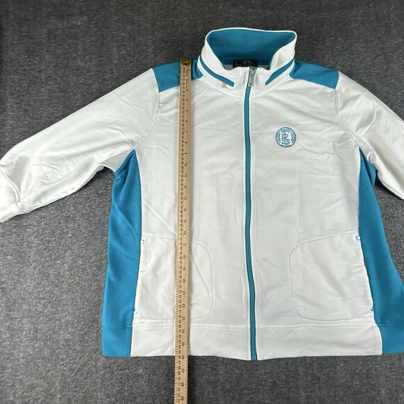 Lauren Active Ralph Lauren Track Jacket Womens Sz 2X 3/4 Sleeve White Teal - Picture 9 of 10